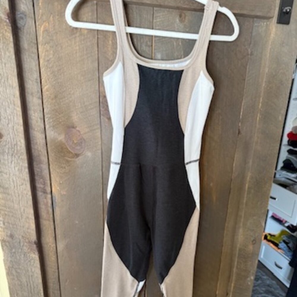 Beyond Yoga Outlines Darkest Night, Cloud White, Tan Jumpsuit, Small